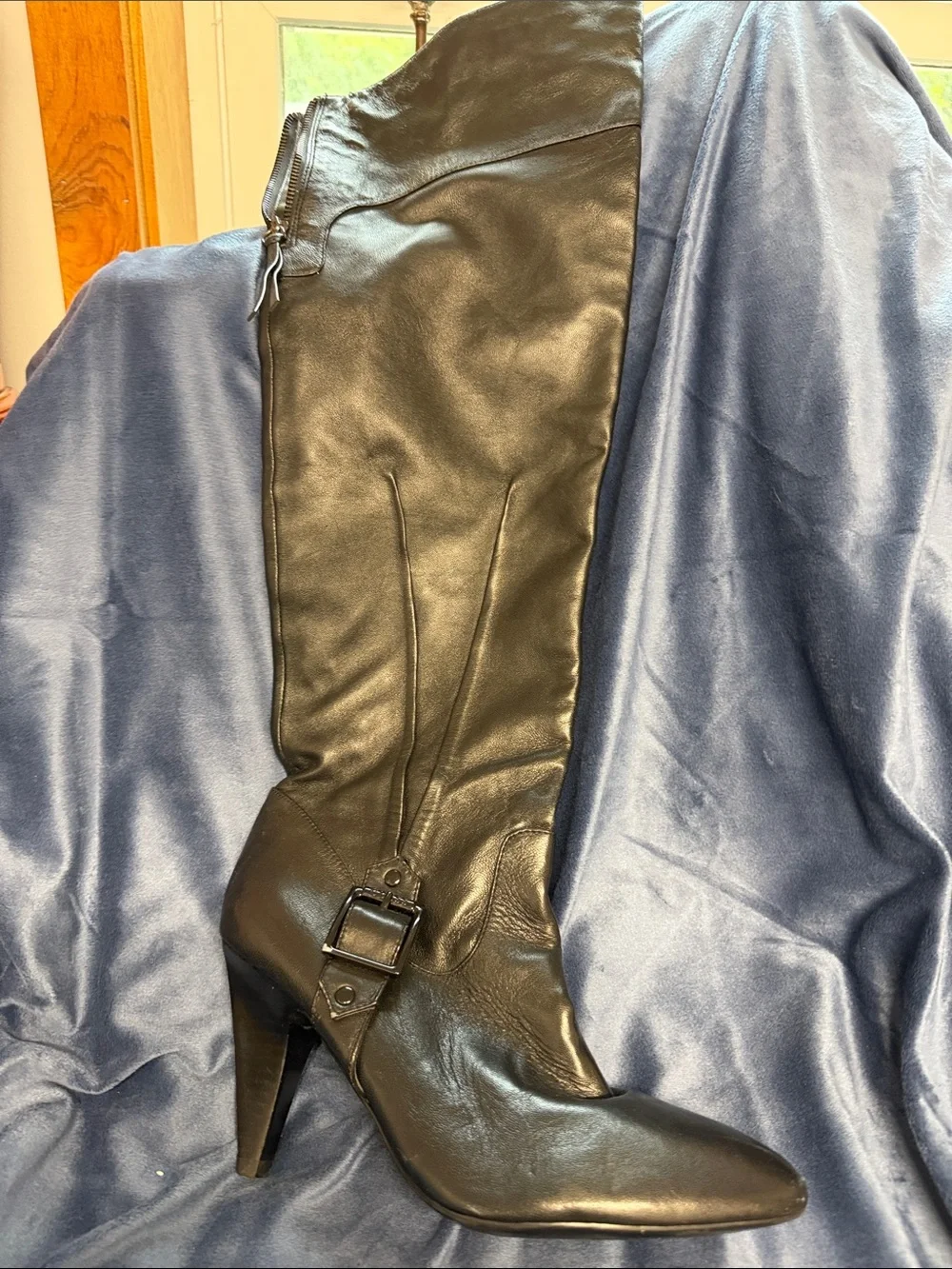 Guess Black Leather Over-the-Knee Buckle Boots never worn